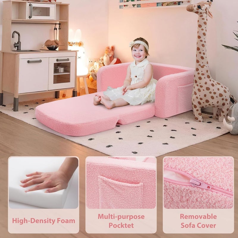 Foryoomi Extra Wide Kids Couch, 2-in-1 Soft Toddler Couch with Blanket, Comfy Toddler Chair, Convertible Sofa with Cute Colorful Rainbow Design, Pink - Image 4